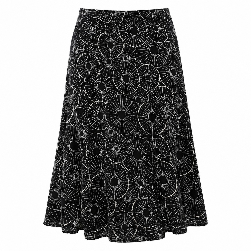 Chicos Size 1 Embroidered A Line Skirt Women Medium Quiet Luxury Japandi Classic